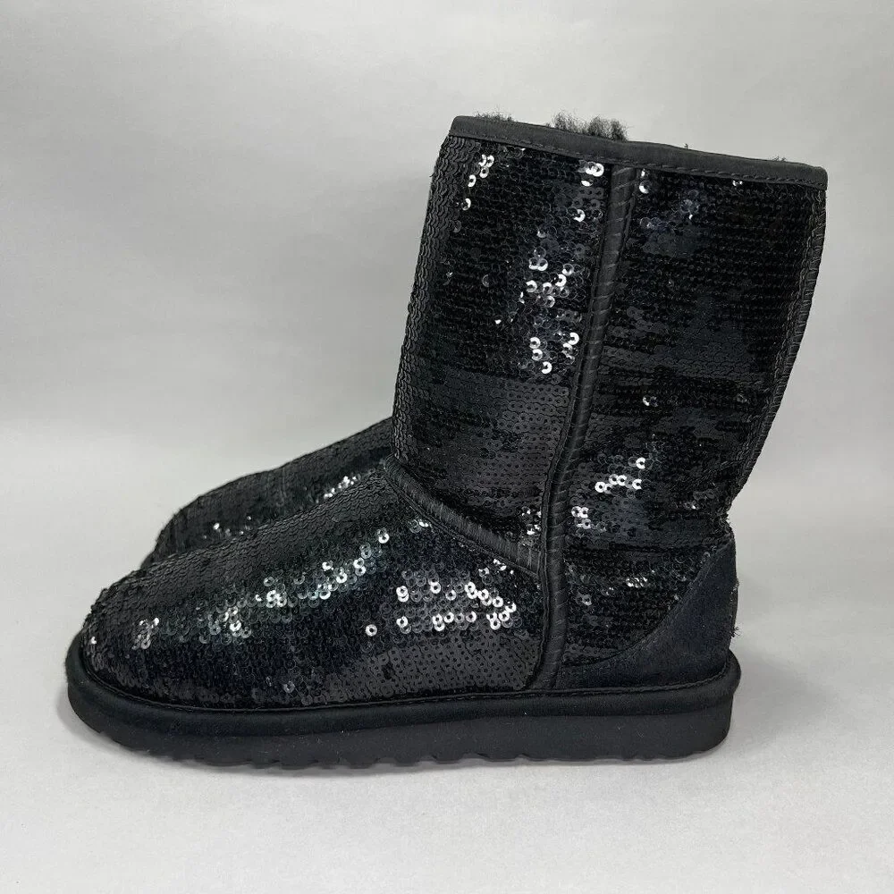 UGG Women's Size 6 Classic Short Black Sequin‎ Winter Boots